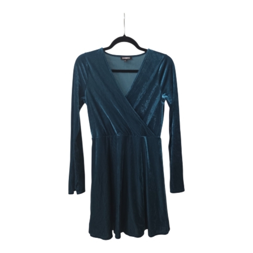Express Green Velvet Long Sleeve Mini Dress Small